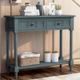 Sofa Table with Drawers Entryway Table Wood Console Table with Two Storage Drawers and Bottom for Living Room (Navy)