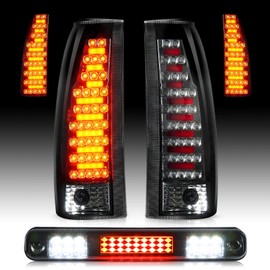 LED Tail Light + 3rd Third Brake Cargo Lamp Fit for Chevy & GMC C/K 1500 88-99，C/K 2500 3500 88-00, for Chevy Silverado 94-98, Blazer 92-94, Chrome Housing Smoked Lens Rear Taillight Assembly