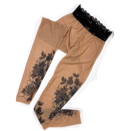 Wild Rose Ladies Grey Roses Tattoo Mesh Leggings, Tan, X-Large