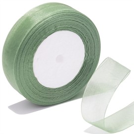 Bsikon 1 Inch Sheer Organza Ribbon 50 Yards Sage Green Chiffon Ribbon for Gift Wrapping,Bouquets,Wedding,DIY Craft
