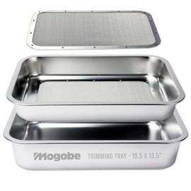 Mogobe Trimming Tray for Herbs, Made of Stainless Steel with Detachable 150 Micron Screen, Size in 19.5" x 13.5”