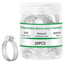 Maogoujian 304 Stainless Steel Hose Clamps (20-Pack) – Heavy Duty 5/8"-1"(16-25mm) Adjustable Worm Gear Clamps for Automotive, Radiator, Dryer Vent, Plumbing, Marine and Industrial Pipes