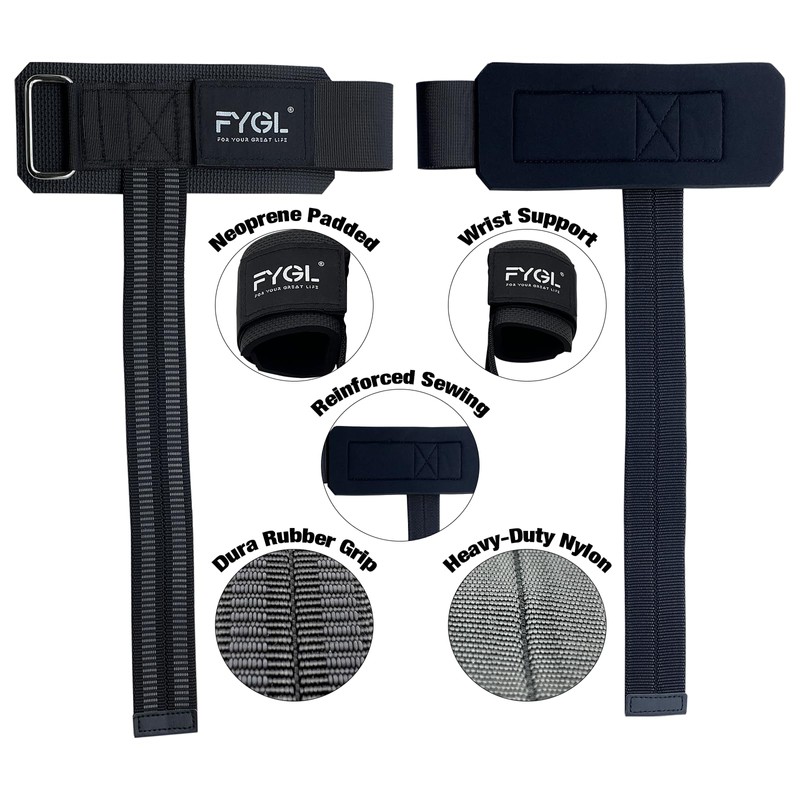 FYGL Lifting-Straps - Neoprene Padded Wrist-Wraps with Nylon Dura Grip