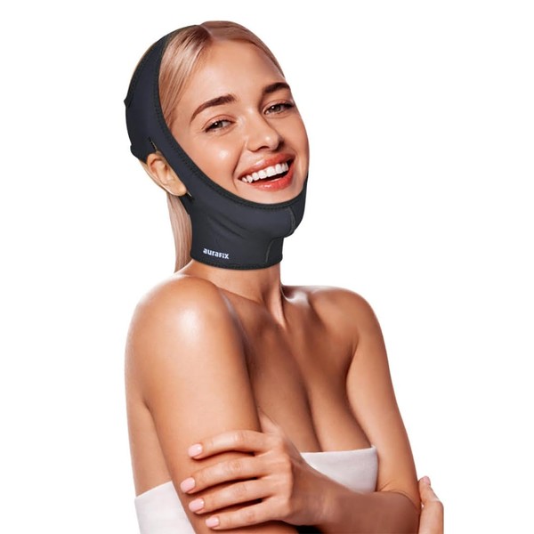 Neck Chin Compression Garment Strap Bandage, Face Slimmer, Double Chin Wrap (M, Black)