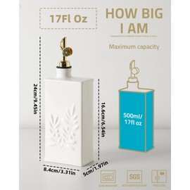 Sweejar Ceramic Olive Oil Dispenser Bottle for Kitchen, 17 Oz Relief Opaque Oil and Vinegar Dispenser Bottle with Spout, Suitable for Soy Sauce, Coffee Syrup, Liquids (White)