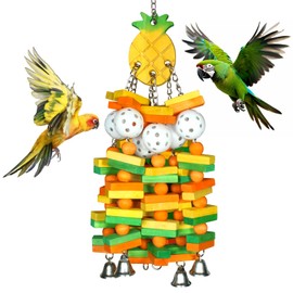 Crazydeer Large Wooden Bird Toys for Parrots, Cockatoos, Cockatiels, and Parakeets, Safe and Durable Shredding Cage Toy for Engaging Play Things (Pineapple)