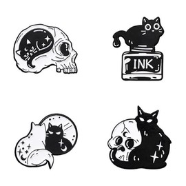 4pcs Cat Enamel Pin Skull Skeleton Brooch Pin Badge Animal Brooch Pin Gothic Punk Jewelry Kids Gift Party Lapel Clothes Bag Accessories