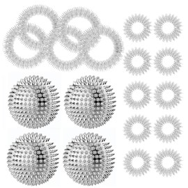 4 Piece Hedgehog Ball Metal Skills Borderline Skills Panic Attacks Acupressure Ball Magnetic Massage Balls Set with 10 Massage Rings 5 Massage Bracelets for Stress Relief or Massage