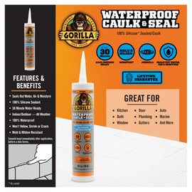 Gorilla Waterproof Caulk & Seal Silicone Sealant, 10Oz Cartridge (Pack of 2) - Clear Caulking Sealant for Kitchen, Window, Bath, Marine, Door and More