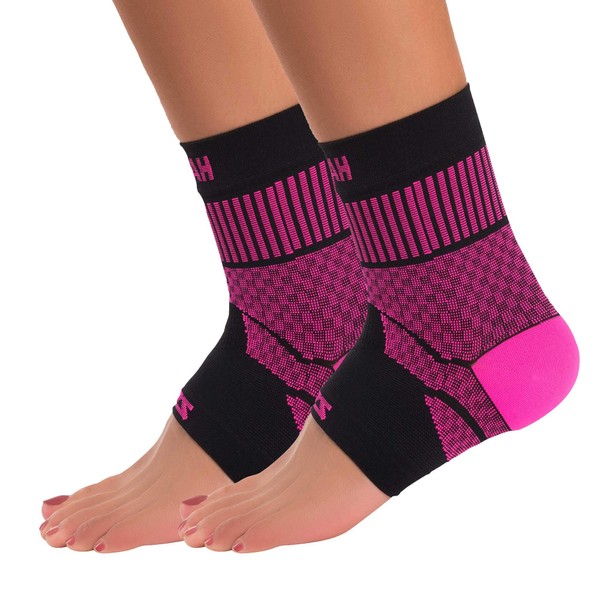 Zensah Ankle Support - Compression Ankle Brace - Great for Running, Soccer, Volleyball, Sports - Ankle Sleeve Helps Sprains, Tendonitis, Pain (Medium, Neon Pink - Pair)