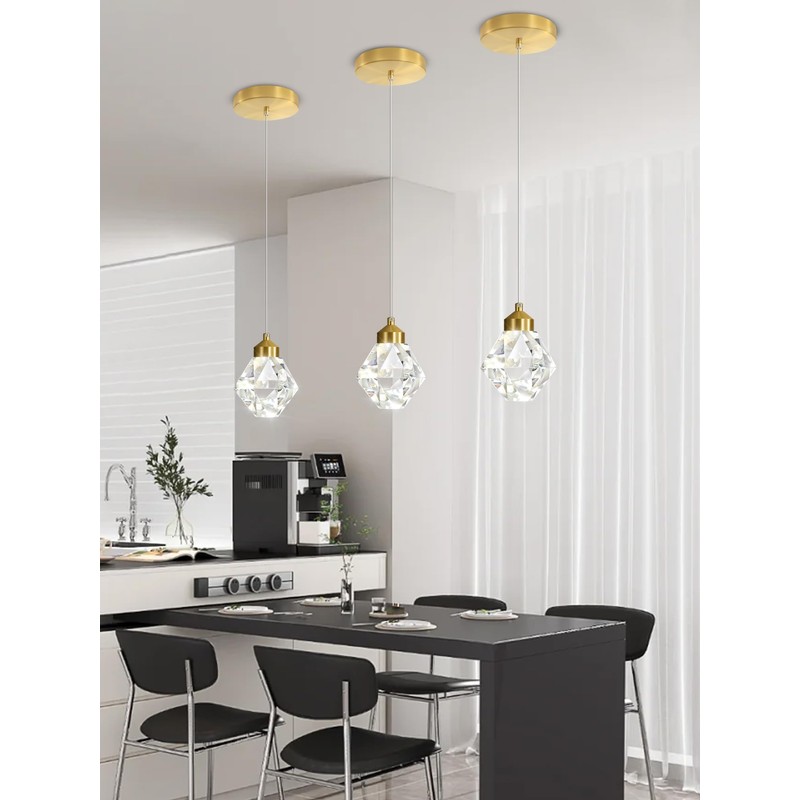 Crystal Pendant Light for Kitchen Island,Gold Chandelier Lights Fixture, Hanging