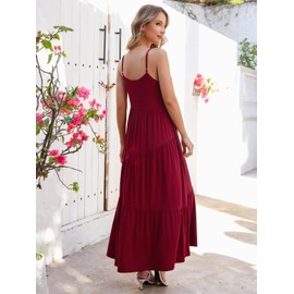 Berydress Maxi Dresses for Women Spaghetti Strap Summer Sun Dress 2025 Sleeveless Tiered Casual Boho Beach Vacation Sundresses(S,2007-Burgundy)