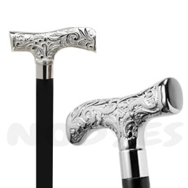 NODYES Antique-Style Chrome Finish Brass Walking Cane with T-Shape Handle Walking Cane for Men & Women - Telescope Foldable Fancy Cane.