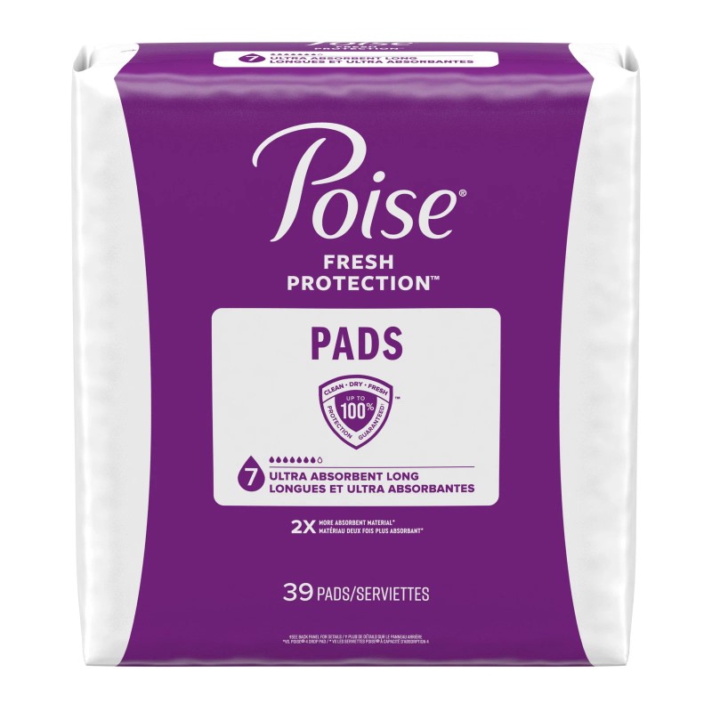 Poise Incontinence Pads for Women, 7 Drop Ultra Absorbency, Long
