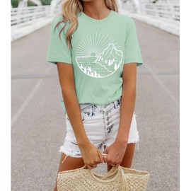 Sunshine Vacation Country Music Kindness Teacher Inspirational Blessed Funny Sarcasm Humor Sarcastic Sayings Cute Casual Loose Letter Print Graphic T Shirt for Women-XXL (Light Green)
