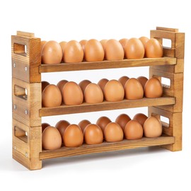 Yqlinnn Egg Holder Countertop, 3-Tier Egg Storage for Countertop Organizer, Holds 36 Eggs, Wooden Egg Holder Fits Duck, Turkey, Chicken Eggs
