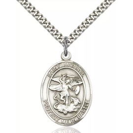 Bliss Sterling Silver Saint Michael Guardian Angel Medal Pendant Necklace 24" Chain