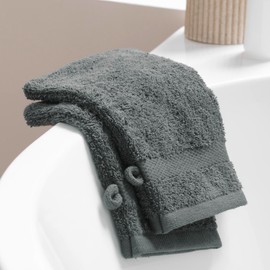 Douceur d'Intérieur, Elegance Wash Mitts 15 x 21 cm Anthracite 100% Cotton Plain Set of 2