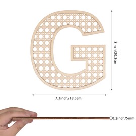 Wooden Rattan Letters 8 inch Wood Letters G for Wall Decor Crafts Boho Nursery Decor for Baby Shower Wedding Bedroom Name Signs Large Rustic Letter Home Decoration