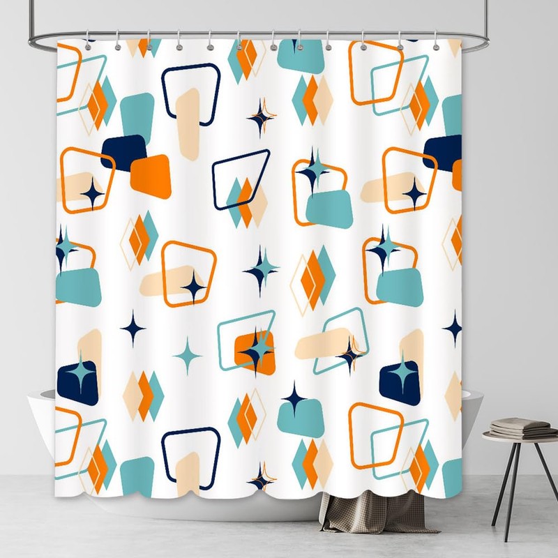 AIBIIN Mid-Century Shower Curtain Retro Abstract Geometric Space Classic 1950s