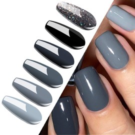 Vishine Classic Gray Serie Gel Nail Polish Set - 6 Different Gray Shades Glitter Polish Kit Popular Nail Art Design Soak Off LED Lamp Manicure Kit