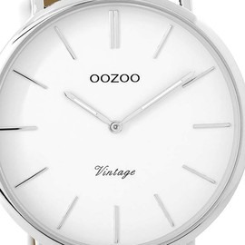 Oozoo Vintage Men's Watch Leather Strap 44 mm White/White C9310, silver / white, Strap.