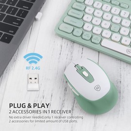 Green Wireless Keyboard and Mouse Combo, 2.4G Ergonomic Wireless Computer Keyboard with Phone Tablet Holder, Silent Mouse with 6 Buttons, Compatible with MacBook, Windows (KM-239W-WHGN)