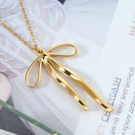 Joacii 18K Gold-Plated Irregular Bow Drop Pendant Necklace for Women Stainless Steel Simple Dainty Bow Knot Necklace Not Tarnish, Stainless Steel