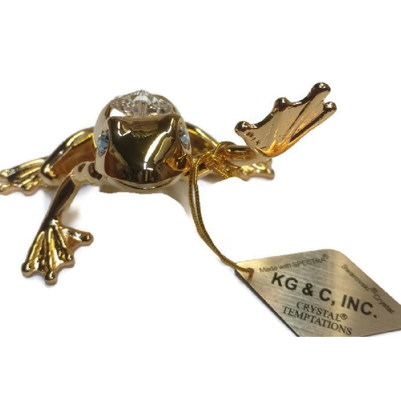 24K Gold Plated Frog with Austrian Crystals 2.5 inches