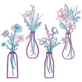 WYZCTTD 4 Pieces Metal Flowers Wall Arts Rustic Farmhouse Home Wall Decor for Living Room Minimalist Bathroom & Dining Room Decorations Ideal Housewarming Gifts(Purple)