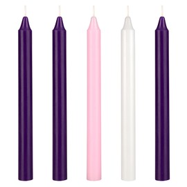 Mega Candles 5 pcs Unscented Christmas Advent Candles Set, Hand Poured Premium Wax Straight Taper Candle 8 Inch x 3/4 Inch, Holidays, Festivities, Devotional, Church, Wreath, Party, Gifts