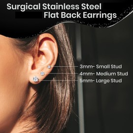 Body Candy Flat Back Earrings Studs - CZ Flat Back Stud Earrings - 3 Pairs