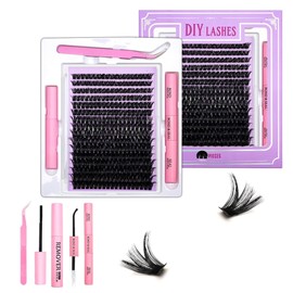 Fluffy Eyelash Extension Kit 320pcs Lash Clusters D Curl 9-16mm Mix 60D kit Lashes with Lash Bond，removing glue and Seal and Remover Lash Applicator for Lash Extension Beginners|Eyelash kit
