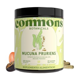 Commons Hongos Adaptógenos - Frijol Mucuna 120 cápsulas - Suplemento Alimenticio Natural - Más de 5 Meses de Suministro - 100% Orgánico