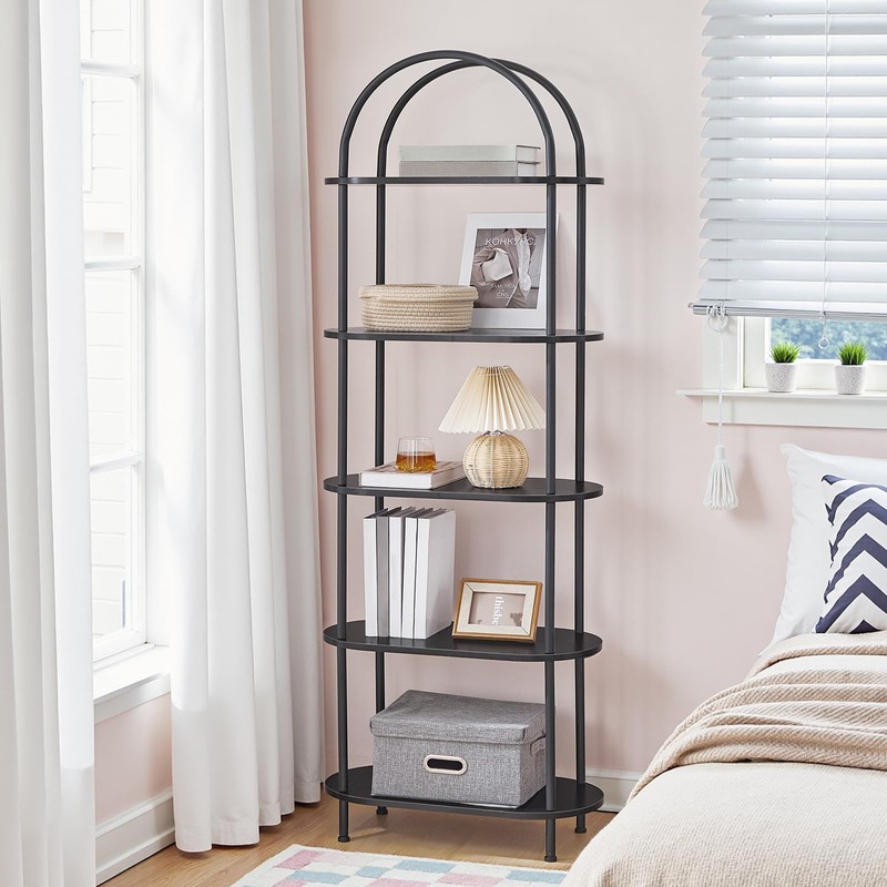 HOOBRO 5 Tier Open Bookshelf, Industrial Arched Bookcase Display Shelf