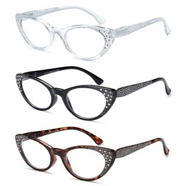 EYEURL-Gafas de lectura Cateye para mujer con bloqueo de luz azul, paquete de 3 lectores de computadora, marcos ligeros con bisagra de resorte 0,0