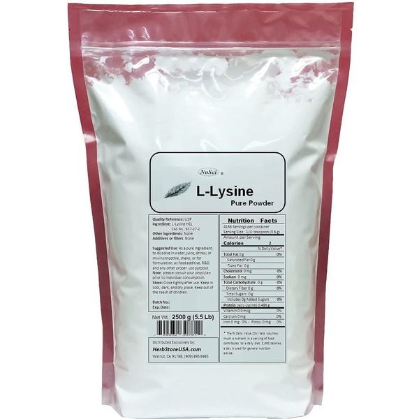 NuSci NuSci L-Lysine HCl Pure Powder (2500 Grams (5.5 lb))
