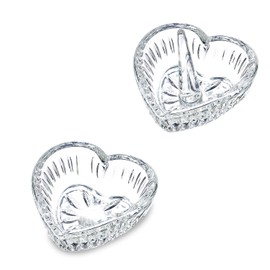 LOULIQIGIFT 3.1in Crystal Jewelry Tray Set of 2 Heart-shaped Jewelry Dishes Trinkets Ring Tray Home Table Decor for Women (Clear)