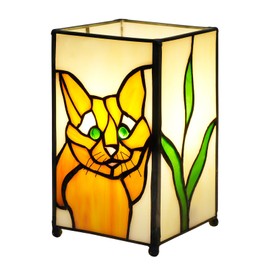 KIPHEPI Orange Cat Small Table Lamp for Bedroom Nightstand, Bedside Lamp Stained Glass 3 Way Dimmable, Aesthetic Home Decor for Living Room Kitchen Mother's Day