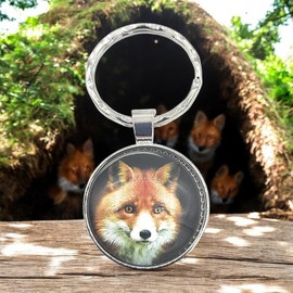 Promotech Smart Fox Keyring - Flat Epoxy Resin Metal Keyring Decorative Pendant for Kids and Adults, Sturdy and Stylish, brown