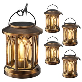 WdtPro Solar Lanterns Outdoor Lights, 4 Pack Bright Solar Lanterns Outdoor Waterproof with Clip Patio Decor, Hanging Solar Lights for Outside Garden Yard Front Porch Table Decoration (Antique Copper)
