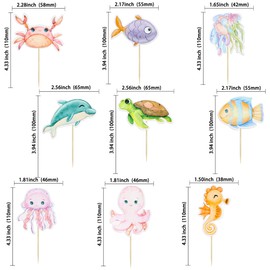 Ephlyn - 36 piezas de adornos para magdalenas de animales del océano bajo las tortugas marinas, pulpo, adornos para tartas de coral con temática de caballito de mar para baby shower, suministros para