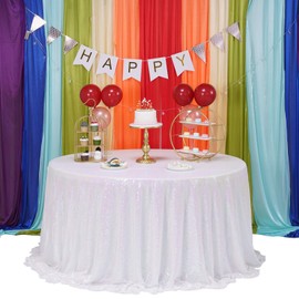 TCBESTO Sequin Tablecloth 108" Shiny Iridescent Glitter Round Table Cover Metallic Sequence Table Clothes for Birthday Party Baby Shower Wedding