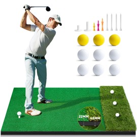 OYN Golf Hitting Mat, 5x4ft Artificial Golf Dual- Turf Practice Mat for Outdoor & Indoor Training, Thicken Golf Hitting Training Matt with 9 Golf Balls 9 Golf Tee for Backyard