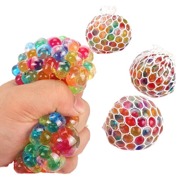 3 Pcs Rainbow Ball Squeeze Stress Reliever Ball Crystal Sensory Toy Stress Relief Toy Mesh Ball Decompression Toy for Kids Adults