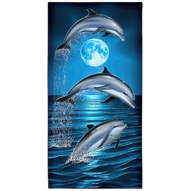 Zomer Beach Towel Large 90 x 180 cm Quick-Drying Microfibre Printed with Dolphin Moon Motif
