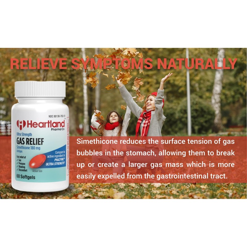 Heartland Pharma Gas Relief Simethicone 180mg Softgels - Ultra Strength