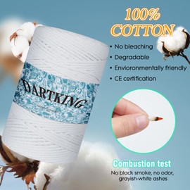 DARTKING 3mm Natural White Macrame Cord (218 Yards) | 4-Strand Twisted 100% Cotton Rope | Eco-Friendly Plant Hanger, Wall Decor, DIY Crafts, Bohemian Home Decor