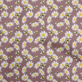 oneOone Viscose Chiffon Wine Fabric Floral Sunflower with Honey Bee DIY Clothing Quilting Fabric Print Fabric by Yard 42 Inch Wide