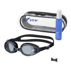 VIEW VA1601BK Swimming Goggles Set, Anti-Fog, Adjustment Strap, Original 3-Piece Set